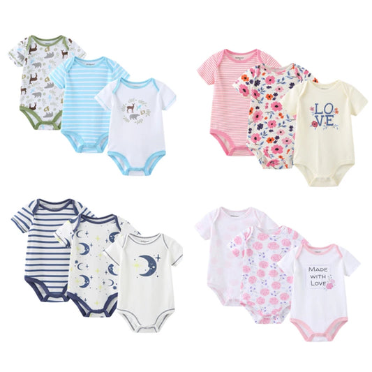 3-Pack Cotton Short Sleeve Bodysuits for Newborns - Unisex Infant Clothing Set