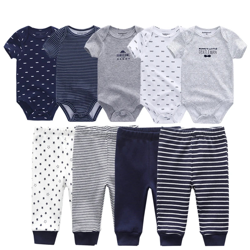 Adorable Bunny-Themed 5-Piece Baby Bodysuit and 4-Piece Pants Set for Newborns (0-12M) - Cotton Toddler Outfit Collection