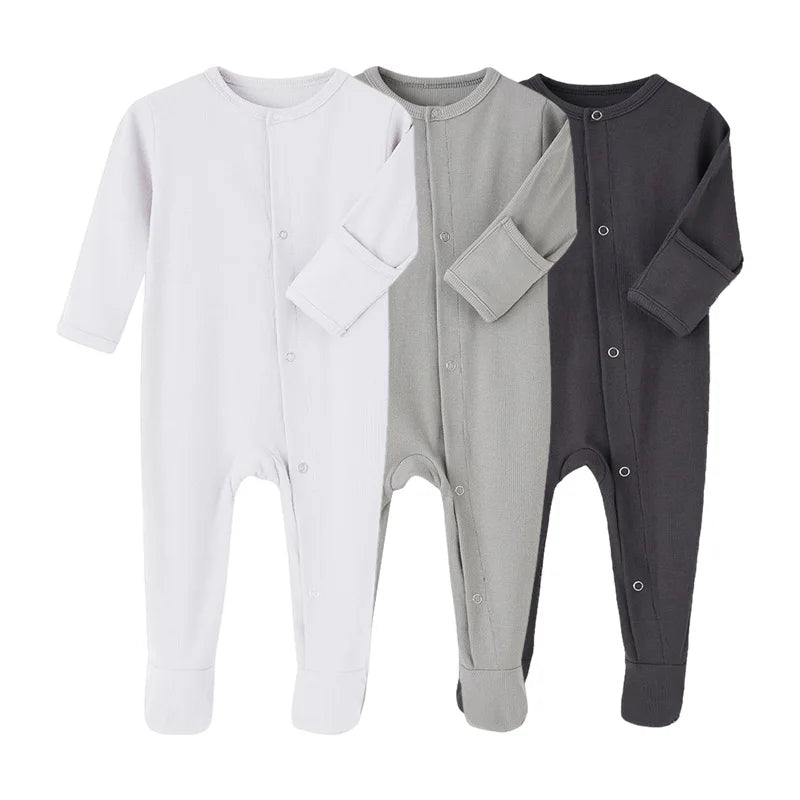 Solid Color Long Sleeve Cotton Baby Romper for Newborns and Toddlers - Jumpsuit for Boys and Girls, Ideal for Spring and Autumn