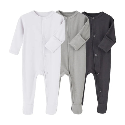 Solid Color Long Sleeve Cotton Baby Romper for Newborns and Toddlers - Jumpsuit for Boys and Girls, Ideal for Spring and Autumn