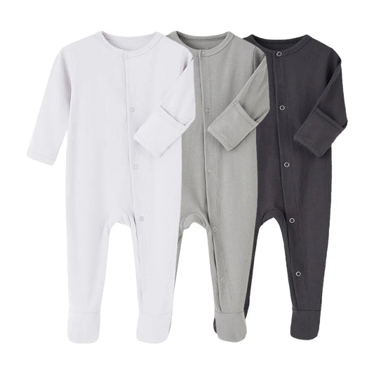 Solid Color Long Sleeve Cotton Baby Romper for Newborns and Toddlers - Jumpsuit for Boys and Girls, Ideal for Spring and Autumn
