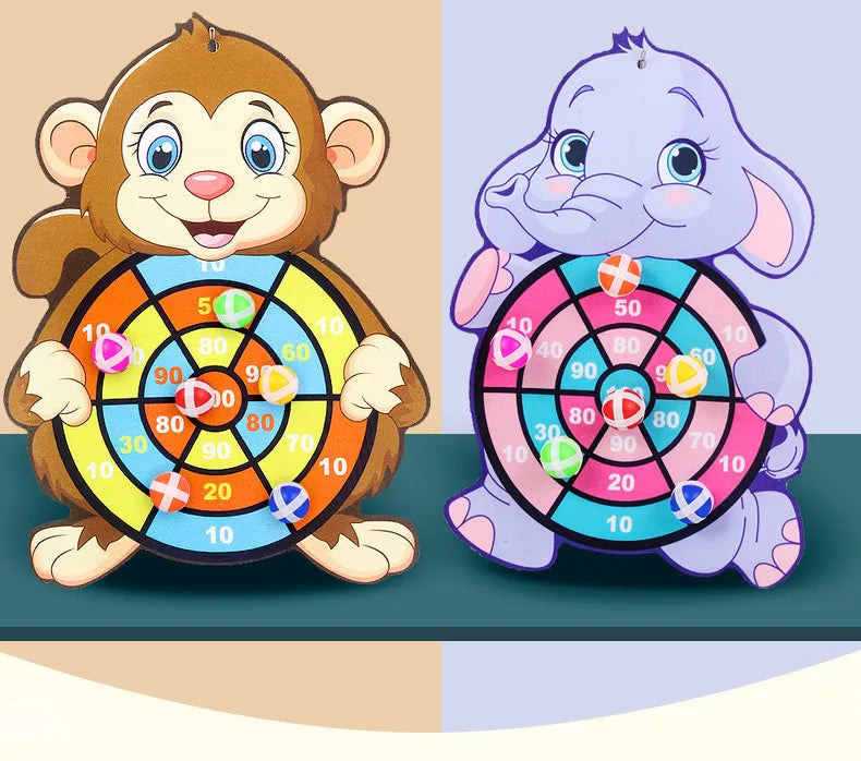 Animal Themed Sticky Ball Dart Board for Kids - Fun Outdoor Game for Ages 3-6