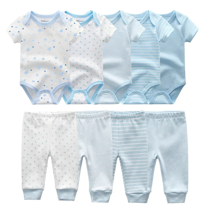 Adorable Bunny-Themed 5-Piece Baby Bodysuit and 4-Piece Pants Set for Newborns (0-12M) - Cotton Toddler Outfit Collection