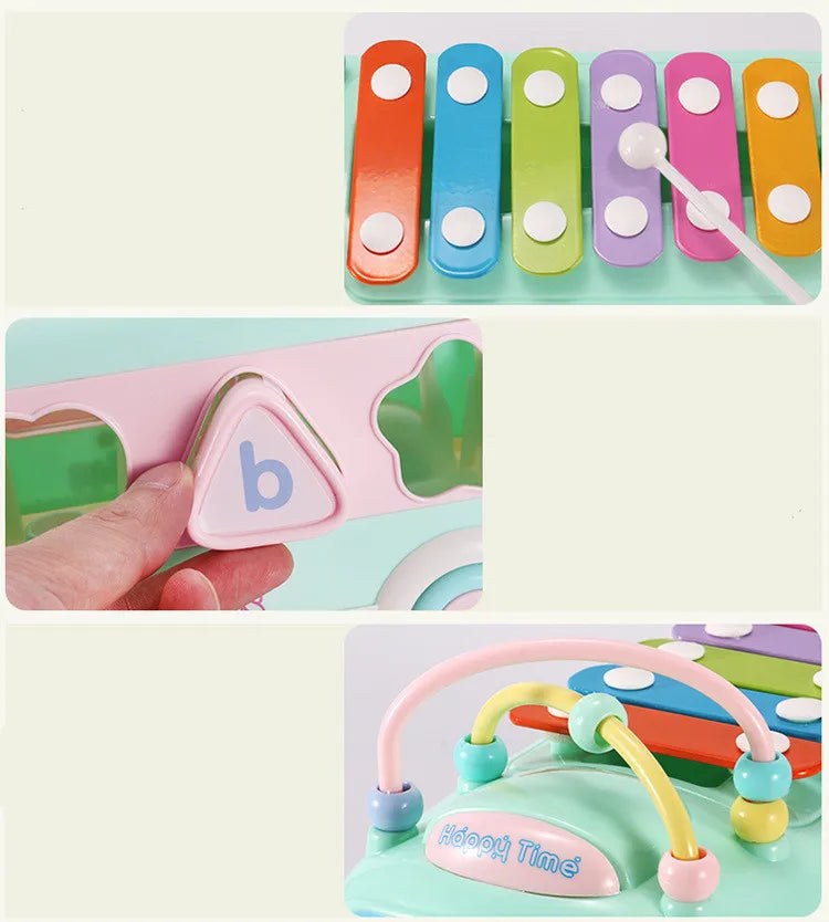 Multifunctional Musical Learning Bus Toy Set for Babies - 5-in-1 Educational Gift for Toddlers
