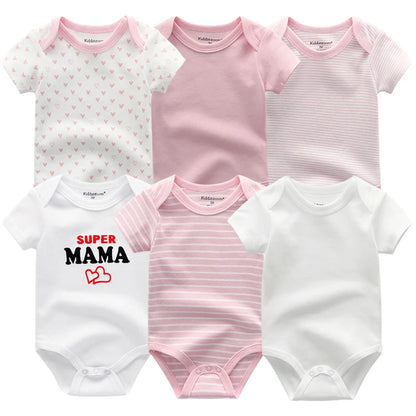6-Pack Cute Cartoon Baby Bodysuits for Girls - Short Sleeve Infant Jumpsuits