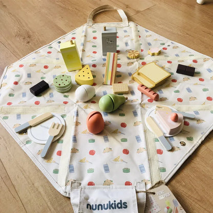 Wooden Pretend Play Children Toys Picnic Cake Pack Bag Kitchen Food Toys for Girl Educational Imitation Game for Children Party