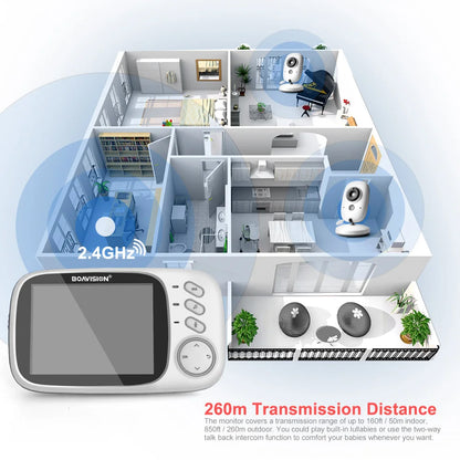 3.2" Color LCD Wireless Video Baby Monitor with Night Vision, Two-Way Audio, and Temperature Monitoring - VB603