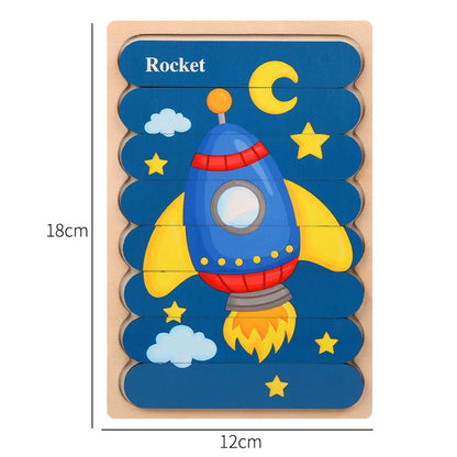 Double-Sided 3D Animal Jigsaw Puzzle - Montessori Wooden Stacking Toy for Early Childhood Education