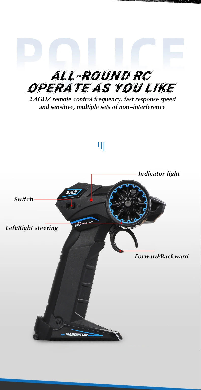 1/12 Big 2.4GHz Super Fast Police RC Car Remote Control Cars Toy With Lights Chase Drift Vehicle Toys Model for Boys Kid Gift