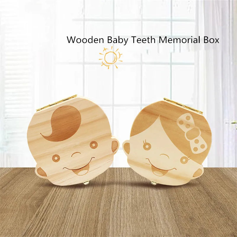 Wooden Baby Tooth Keepsake Box - Multi-Language Souvenir Organizer for Teeth, Lanugo, and Umbilical Cord