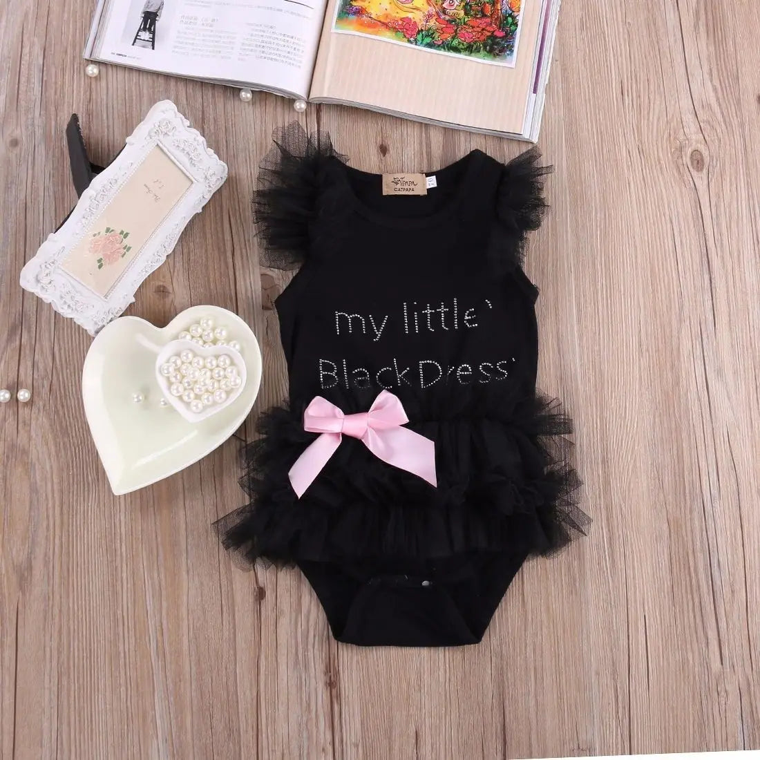 Adorable Baby Girls' Embroidered Little Black Bodysuit Romper - Sizes 0-18 Months Available