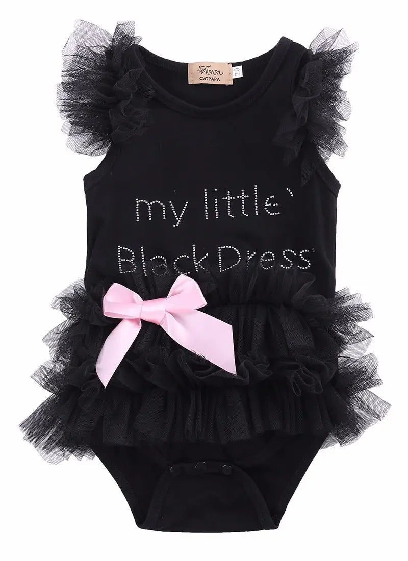 Adorable Baby Girls' Embroidered Little Black Bodysuit Romper - Sizes 0-18 Months Available