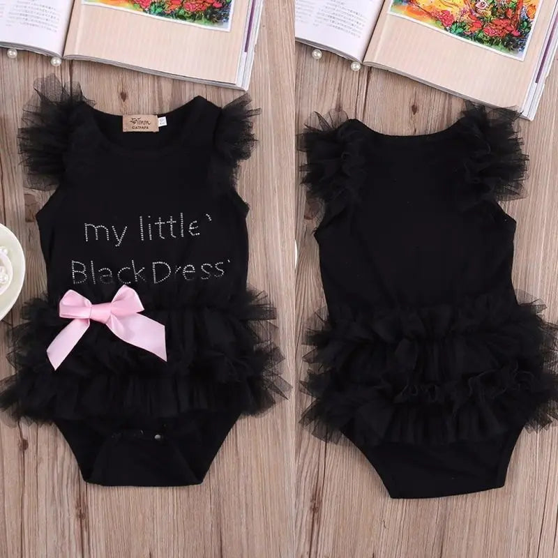 Adorable Baby Girls' Embroidered Little Black Bodysuit Romper - Sizes 0-18 Months Available