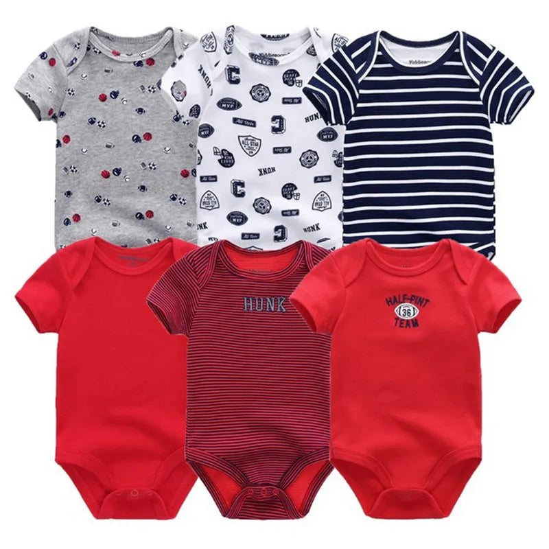 Adorable Cotton Baby Bodysuit Set - 6pcs Short Sleeve Jumpsuits for Infants, Unisex Newborn Clothing
