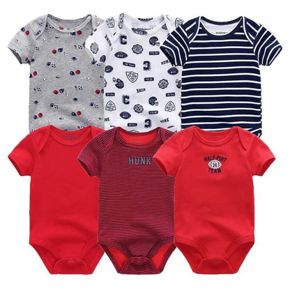 Adorable Cotton Baby Bodysuit Set - 6pcs Short Sleeve Jumpsuits for Infants, Unisex Newborn Clothing