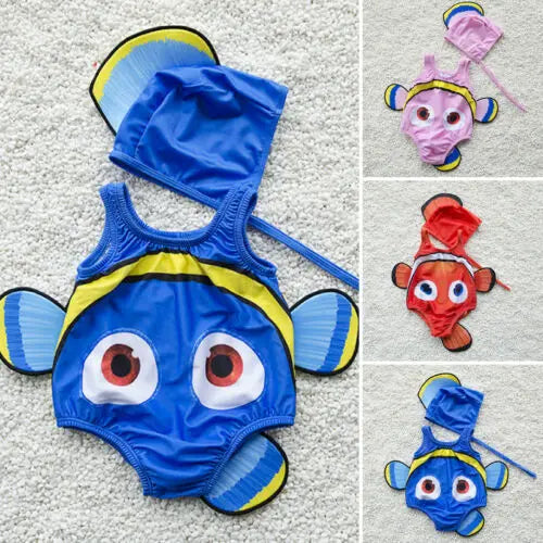 2-Pack Adorable Swimwear Set for Toddler Girls - Goldfish Print Swimsuit with Matching Hat, High-Quality Beachwear for Ages 1-6