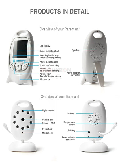 Wireless Video Baby Monitor with 2.0'' LCD Screen, Two-Way Audio, Night Vision, Temperature Monitoring, and 8 Lullabies