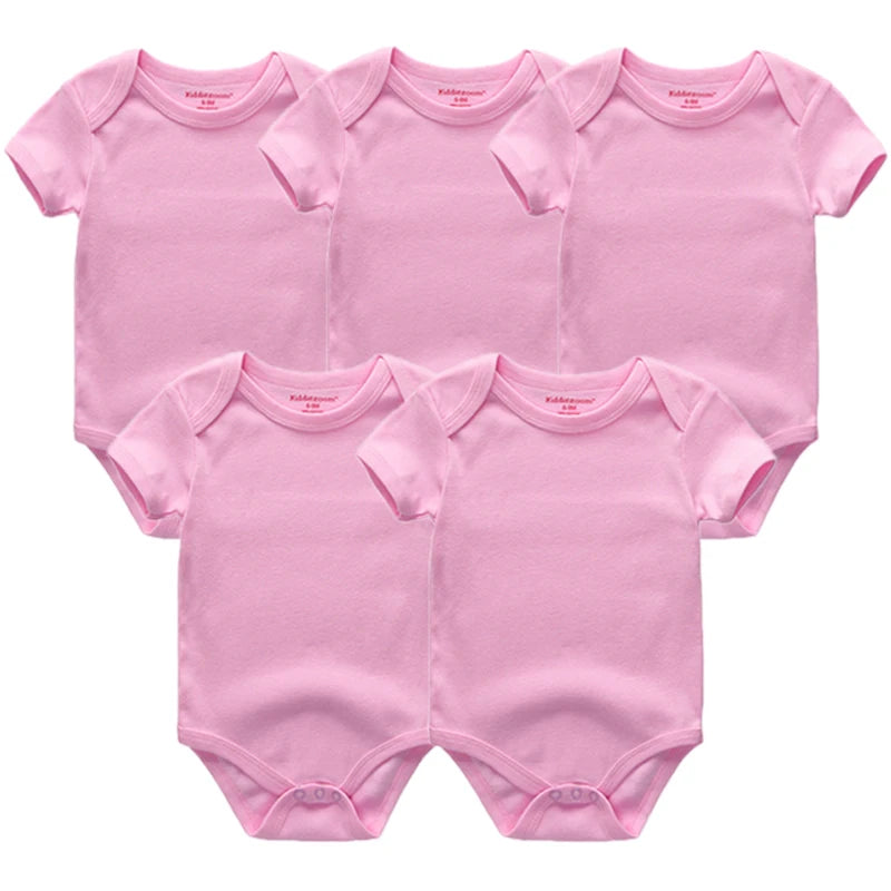 Unisex Cartoon Baby Bodysuits Set - 3/5 Pcs Short Sleeve Jumpsuits for Boys and Girls, Ideal for Infants 0-12 Months