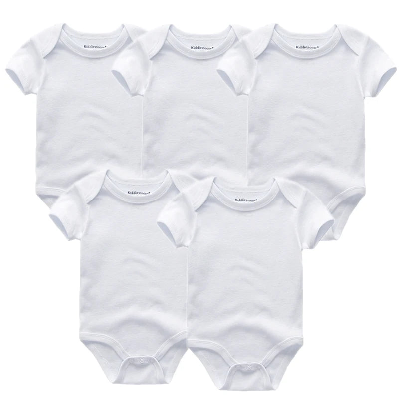 Unisex Cartoon Baby Bodysuits Set - 3/5 Pcs Short Sleeve Jumpsuits for Boys and Girls, Ideal for Infants 0-12 Months