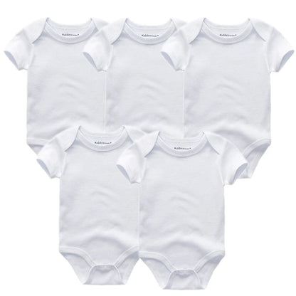 Unisex Cartoon Baby Bodysuits Set - 3/5 Pcs Short Sleeve Jumpsuits for Boys and Girls, Ideal for Infants 0-12 Months