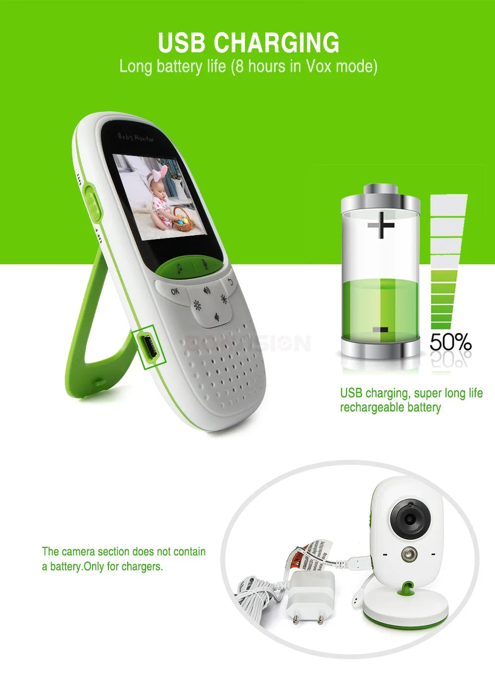 Wireless Baby Monitor VB602 with IR Night Vision, Temperature Display, Lullabies, Intercom, and VOX Mode - Video Camera for Parents and Babysitters