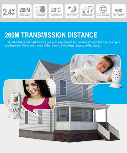 Wireless Video Baby Monitor with 2.0'' LCD Screen, Two-Way Audio, Night Vision, Temperature Monitoring, and 8 Lullabies