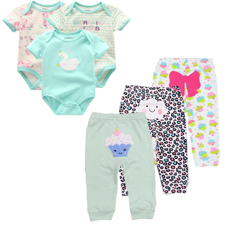 6-Piece Cartoon Baby Outfit Set - Short Sleeve Rompers and Pants for Boys and Girls, Summer 2022