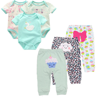 6-Piece Cartoon Baby Outfit Set - Short Sleeve Rompers and Pants for Boys and Girls, Summer 2022