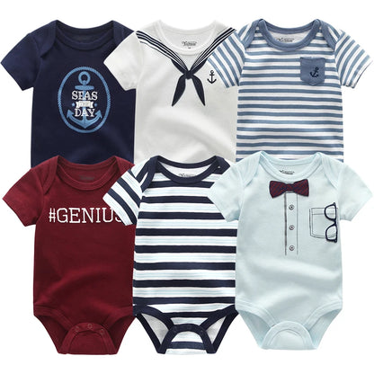 Adorable Cotton Baby Bodysuit Set - 6pcs Short Sleeve Jumpsuits for Infants, Unisex Newborn Clothing