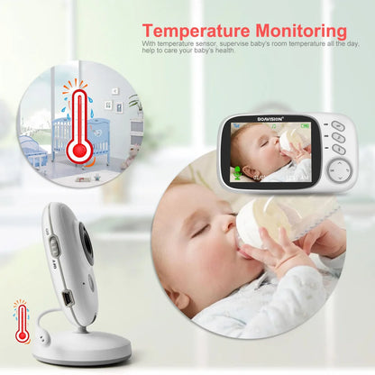 3.2" Color LCD Wireless Video Baby Monitor with Night Vision, Two-Way Audio, and Temperature Monitoring - VB603