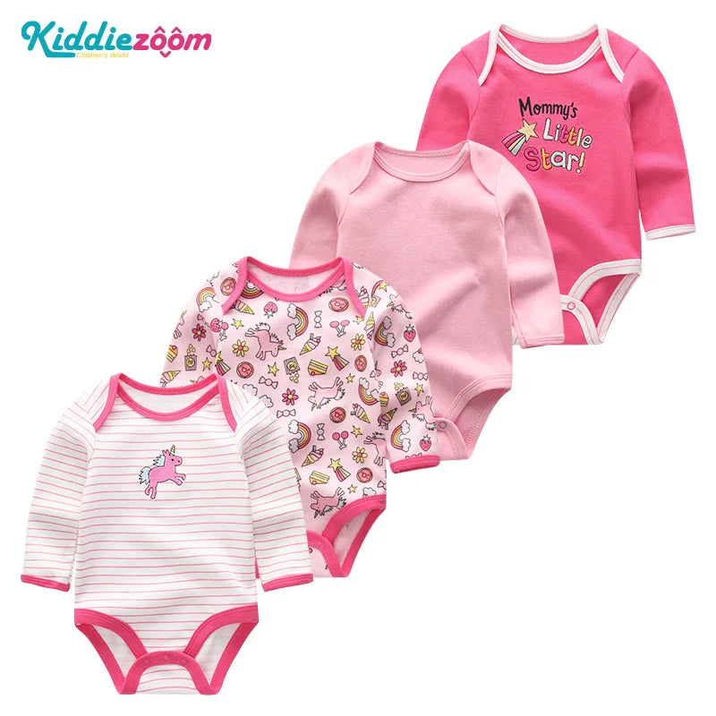 Unisex Cartoon Print 4-Piece 100% Cotton Baby Clothing Set for Newborns - Long Sleeve Autumn & Spring Styles