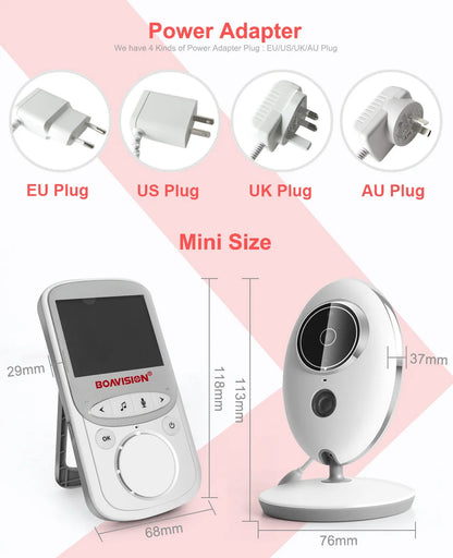 2.4GHz Wireless Baby Monitor with LCD Display, Two-Way Talk, Night Vision, and Temperature Monitoring