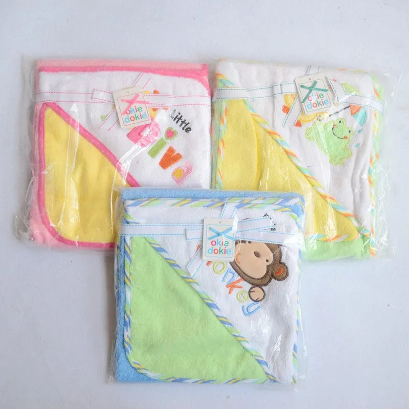 Cartoon Hooded Baby Bathrobe and Washcloth Set - 100% Cotton Infant Towels