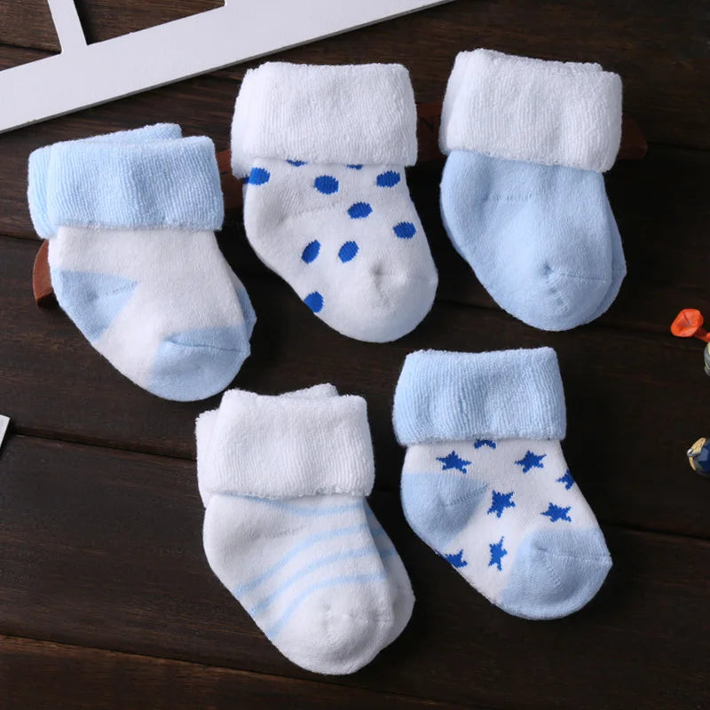 Adorable 5-Pair Cotton Socks for Newborns and Toddlers – Soft and Comfortable Winter-Spring Style