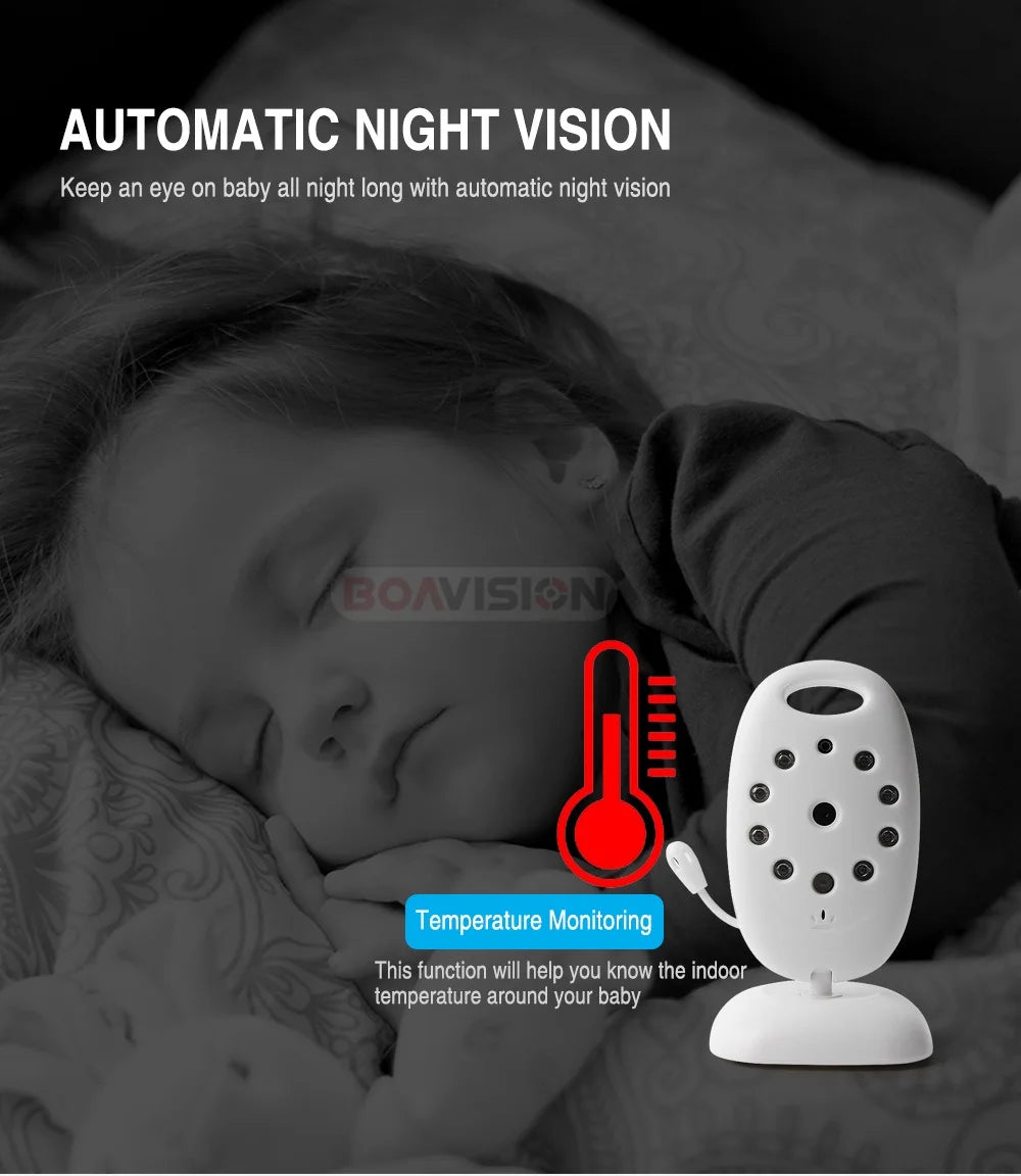 Wireless Video Baby Monitor with 2.0'' LCD Screen, Two-Way Audio, Night Vision, Temperature Monitoring, and 8 Lullabies