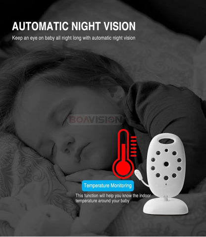 Wireless Video Baby Monitor with 2.0'' LCD Screen, Two-Way Audio, Night Vision, Temperature Monitoring, and 8 Lullabies