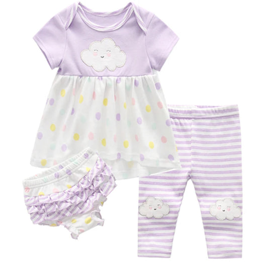 Newborn Boys' Cartoon Print Cotton Bodysuit and Trouser Set - 3 Piece Outfit