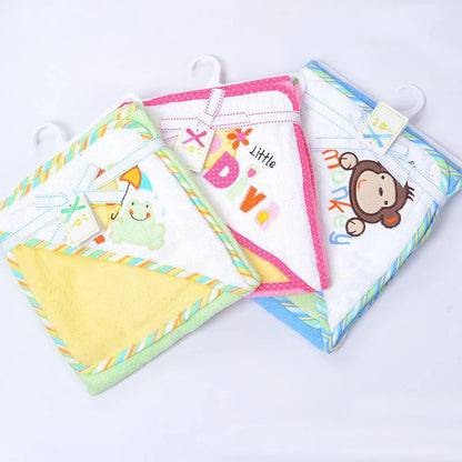 Cartoon Hooded Baby Bathrobe and Washcloth Set - 100% Cotton Infant Towels