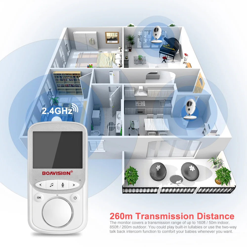 2.4GHz Wireless Baby Monitor with LCD Display, Two-Way Talk, Night Vision, and Temperature Monitoring
