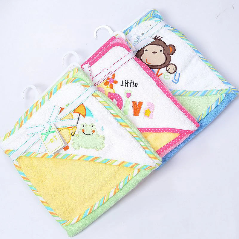 Cartoon Hooded Baby Bathrobe and Washcloth Set - 100% Cotton Infant Towels