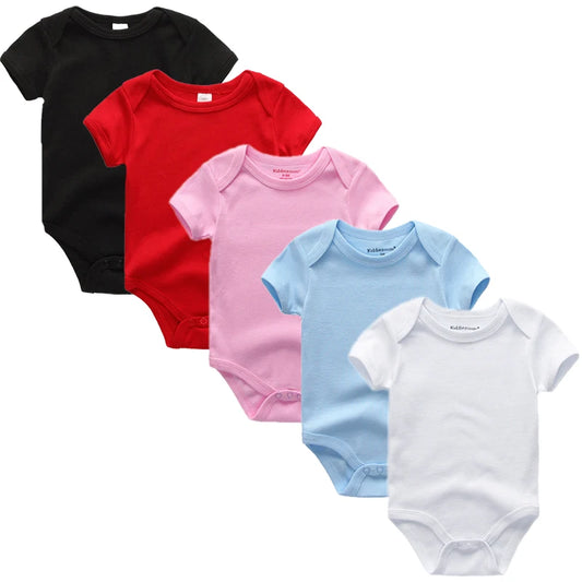 Unisex Cartoon Baby Bodysuits Set - 3/5 Pcs Short Sleeve Jumpsuits for Boys and Girls, Ideal for Infants 0-12 Months