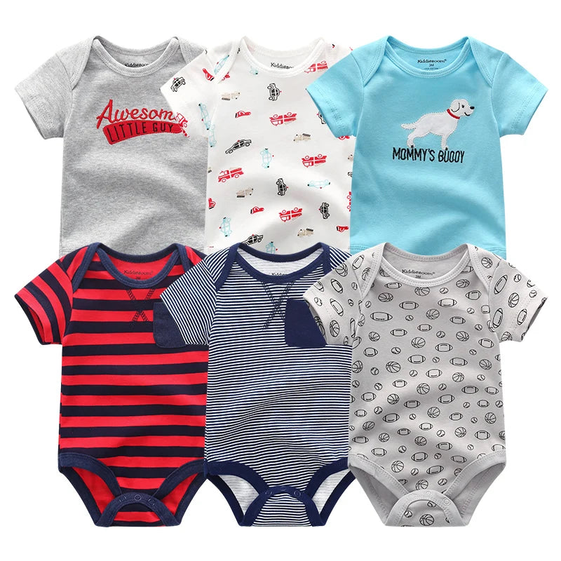Adorable Cotton Baby Bodysuit Set - 6pcs Short Sleeve Jumpsuits for Infants, Unisex Newborn Clothing
