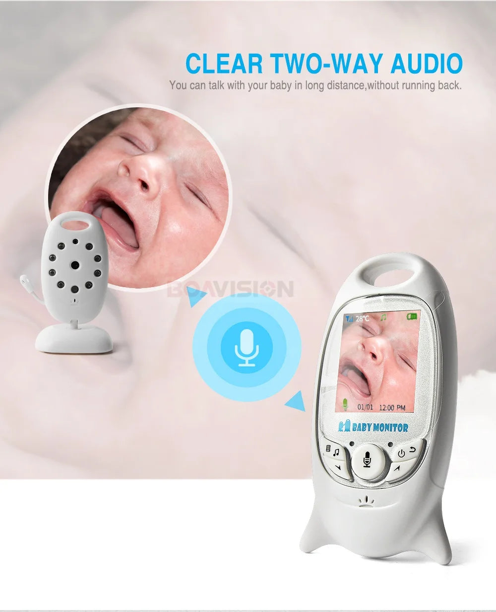 Wireless Video Baby Monitor with 2.0'' LCD Screen, Two-Way Audio, Night Vision, Temperature Monitoring, and 8 Lullabies