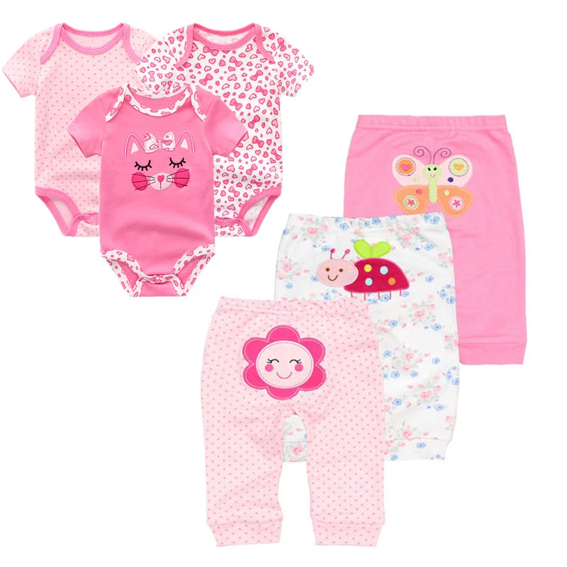 6-Piece Cartoon Baby Outfit Set - Short Sleeve Rompers and Pants for Boys and Girls, Summer 2022