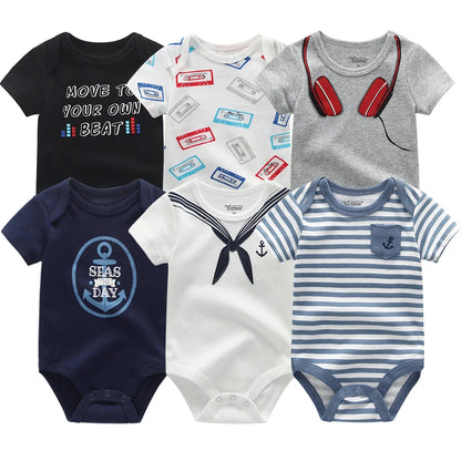 Adorable Cotton Baby Bodysuit Set - 6pcs Short Sleeve Jumpsuits for Infants, Unisex Newborn Clothing
