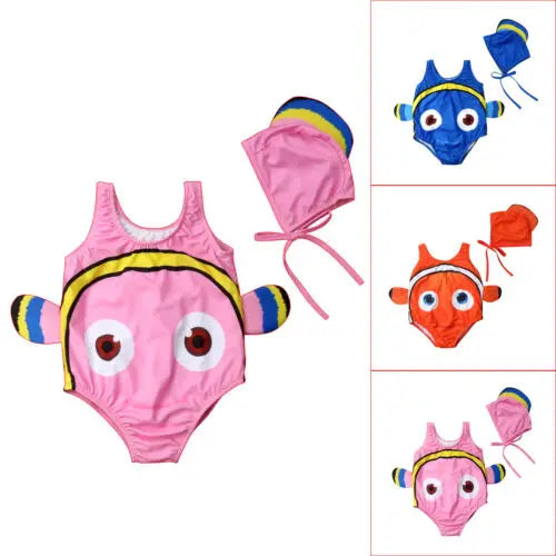 2-Pack Adorable Swimwear Set for Toddler Girls - Goldfish Print Swimsuit with Matching Hat, High-Quality Beachwear for Ages 1-6