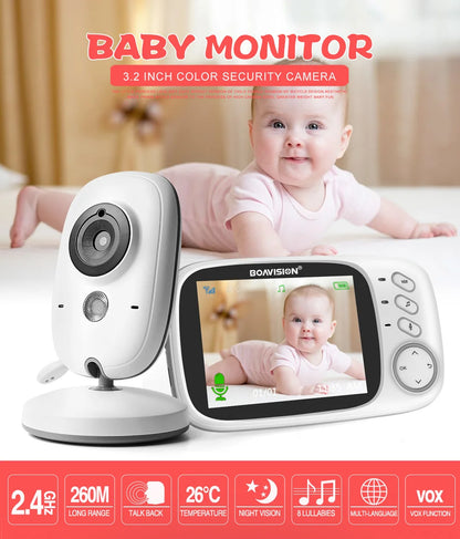 3.2" Color LCD Wireless Video Baby Monitor with Night Vision, Two-Way Audio, and Temperature Monitoring - VB603