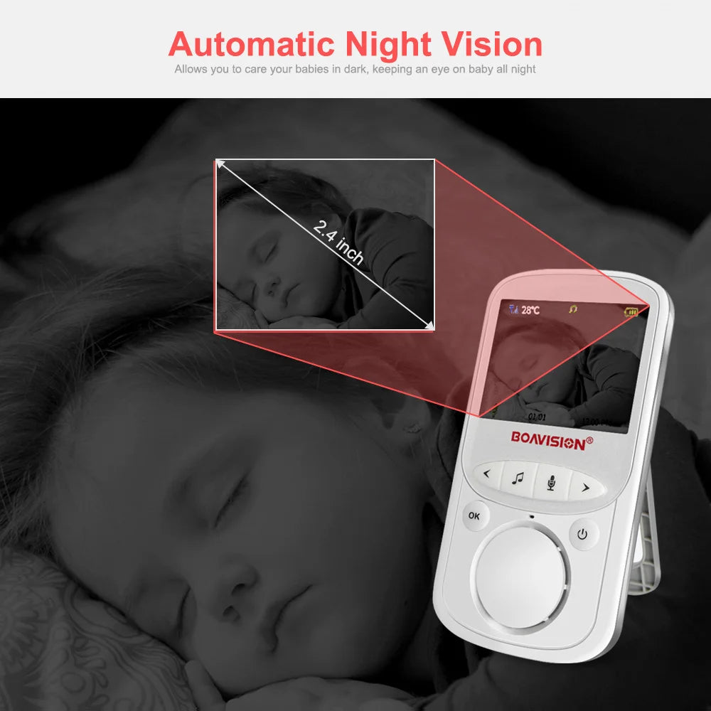 2.4GHz Wireless Baby Monitor with LCD Display, Two-Way Talk, Night Vision, and Temperature Monitoring