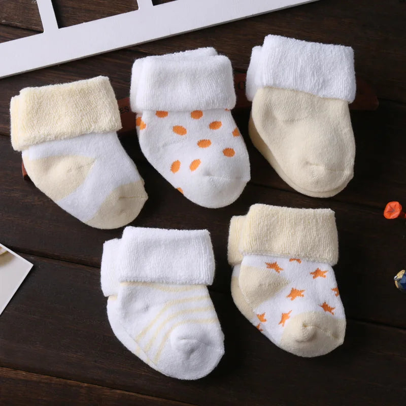 Adorable 5-Pair Cotton Socks for Newborns and Toddlers – Soft and Comfortable Winter-Spring Style