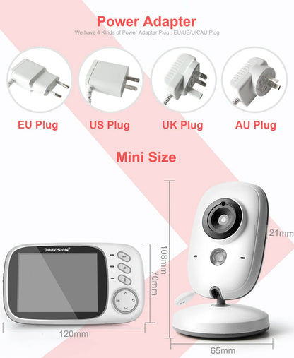 3.2" Color LCD Wireless Video Baby Monitor with Night Vision, Two-Way Audio, and Temperature Monitoring - VB603